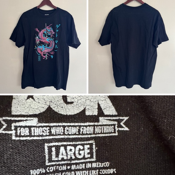 Graphic Tee Bundle 6 Piece Black T-Shirts Short Sleeve Lot Size Large - Picture 14 of 15